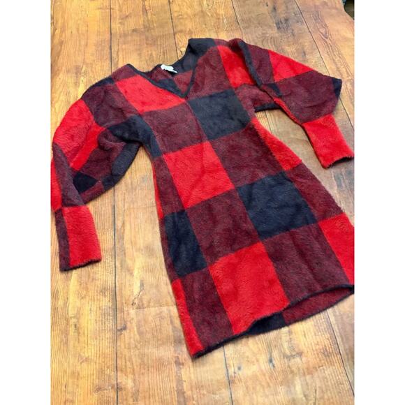 Sz Xs - H & M Fuzzy Buffalo Plaid Dress - Picture 3 of 7